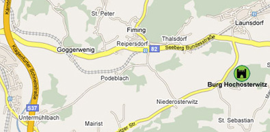 Zo’n 9km ten oosten van St. Veit op een zijweg van weg 82 van St. Veit naar Völkermartk (afslag Launsdorf) 