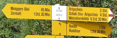 Wandeling van Täsch naar Zermatt duurt volgens de aanwijzing 1:30 uur